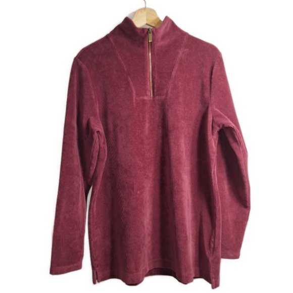 Lands' End Long Sleeve 1/4 Zip Pullover Corduroy Ribbed Sweater Size Large - Picture 1 of 7